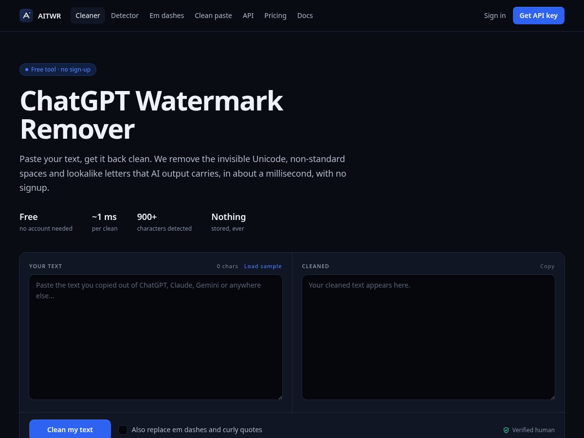 Landing-page snapshot of aitextwatermarkremoval.com