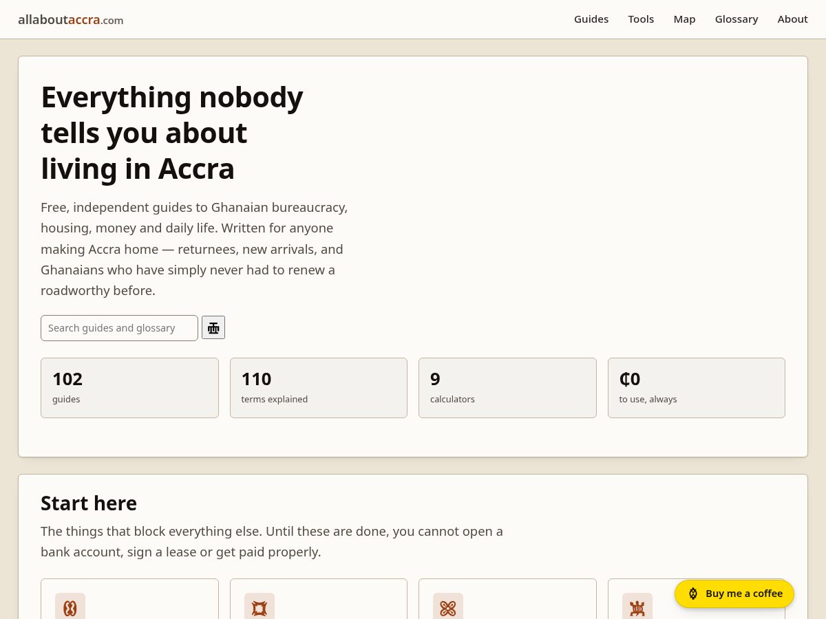Landing-page snapshot of allaboutaccra.com