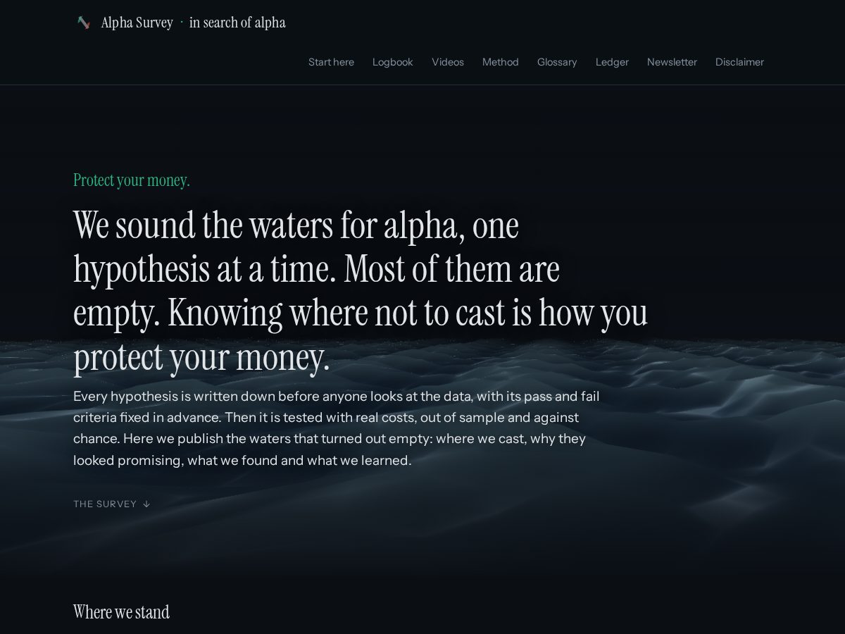 Landing-page snapshot of alpha-survey.app