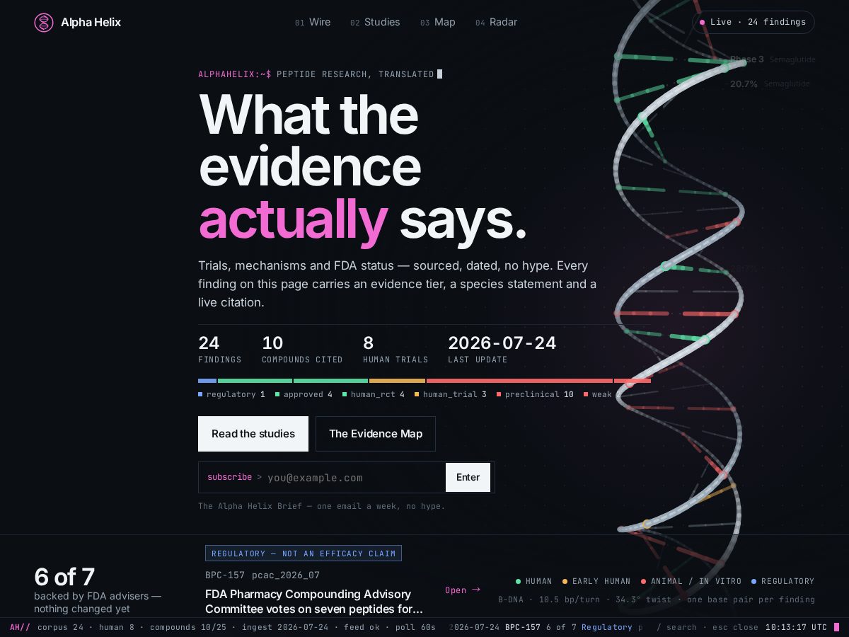 Landing-page snapshot of alphahelix.health