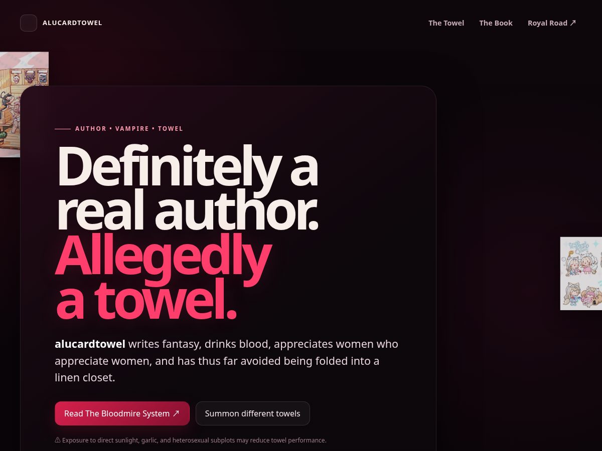 Landing-page snapshot of alucardtowel.com