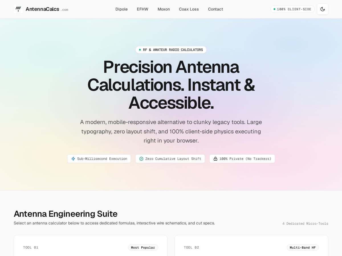 Landing-page snapshot of antennacalcs.com