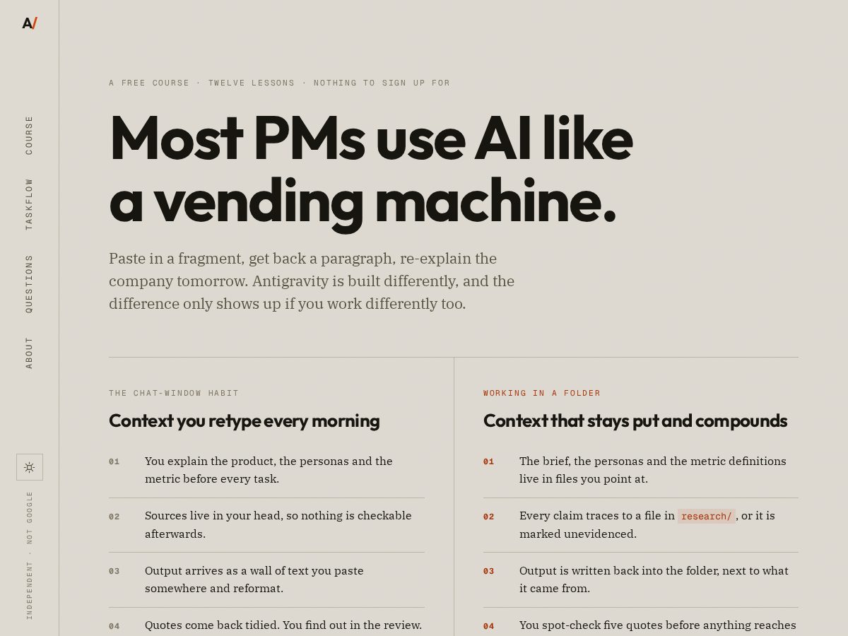 Landing-page snapshot of antigravity-for-pms.com