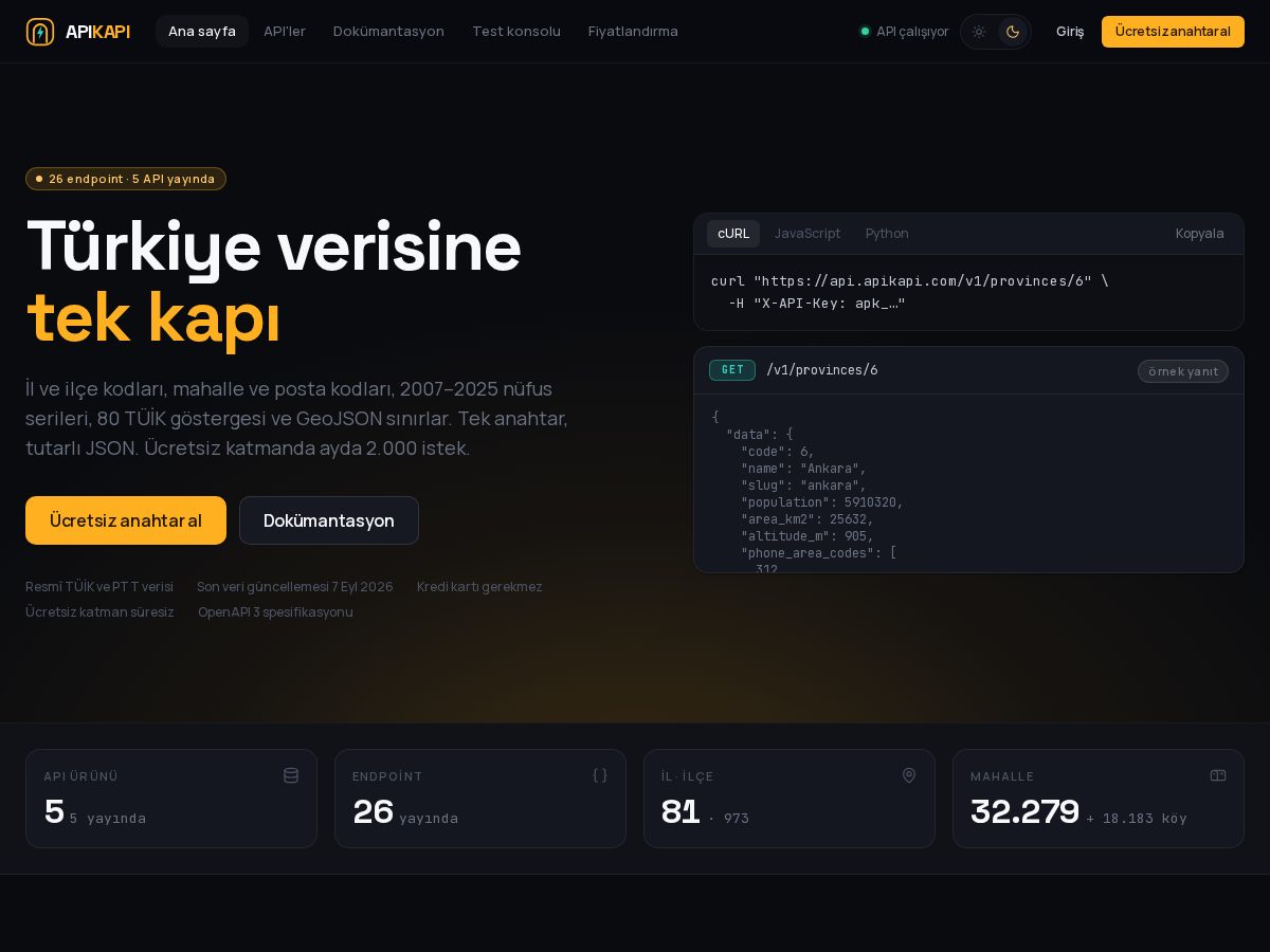 Landing-page snapshot of apikapi.com