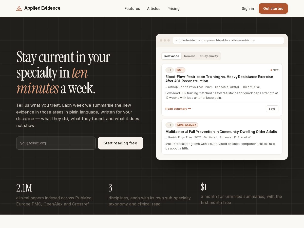 Landing-page snapshot of appliedevidence.com