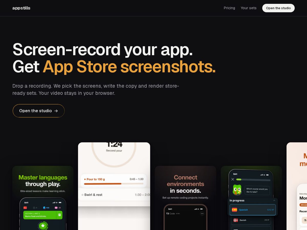 Landing-page snapshot of appstills.dev