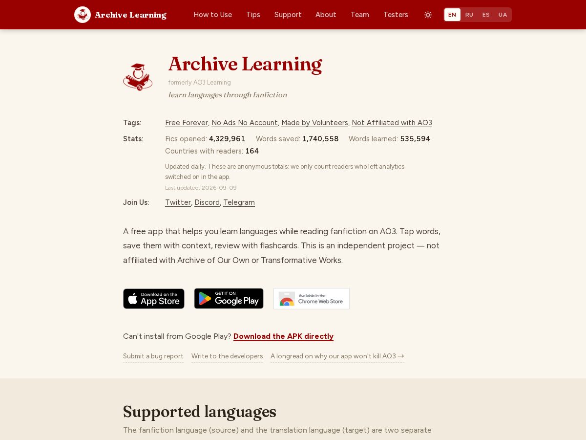 Landing-page snapshot of archivelearning.app