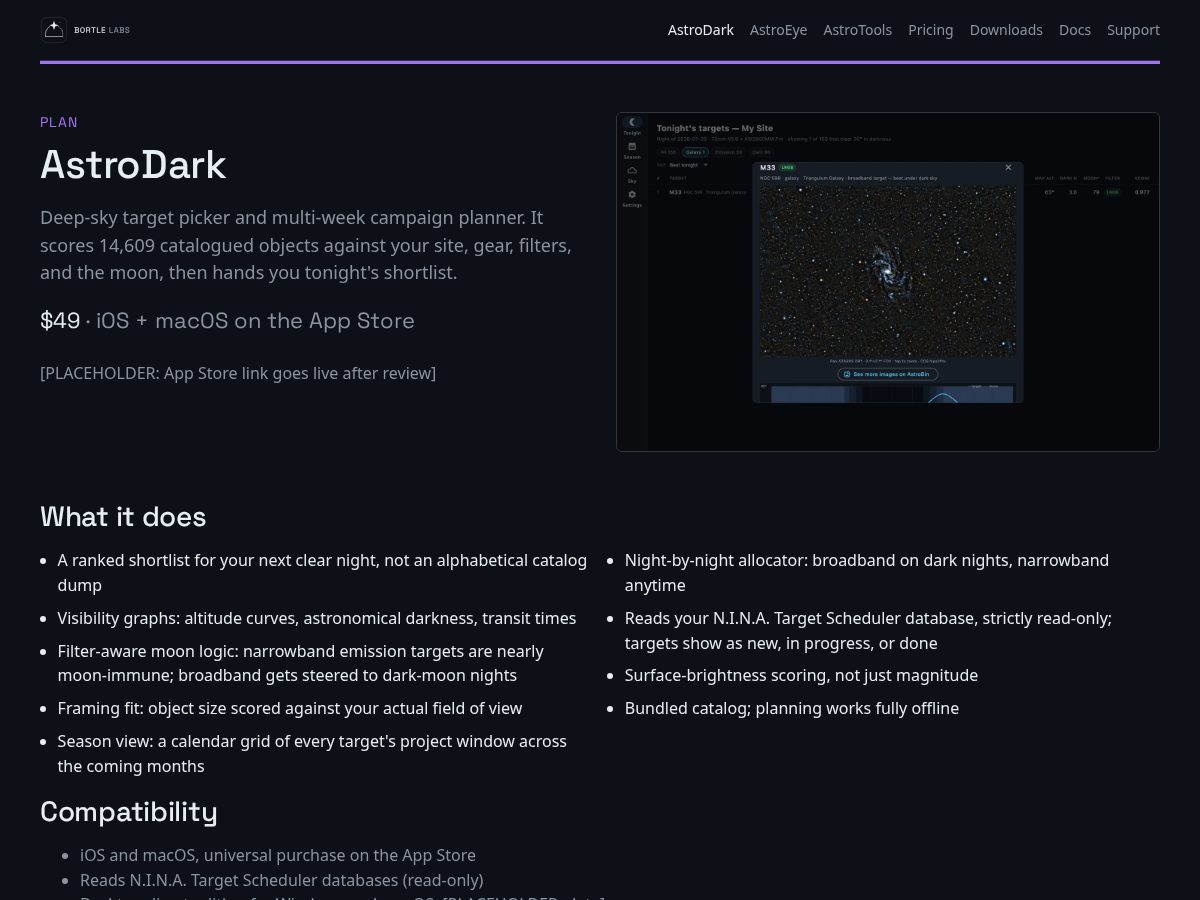 Landing-page snapshot of astrodark.app