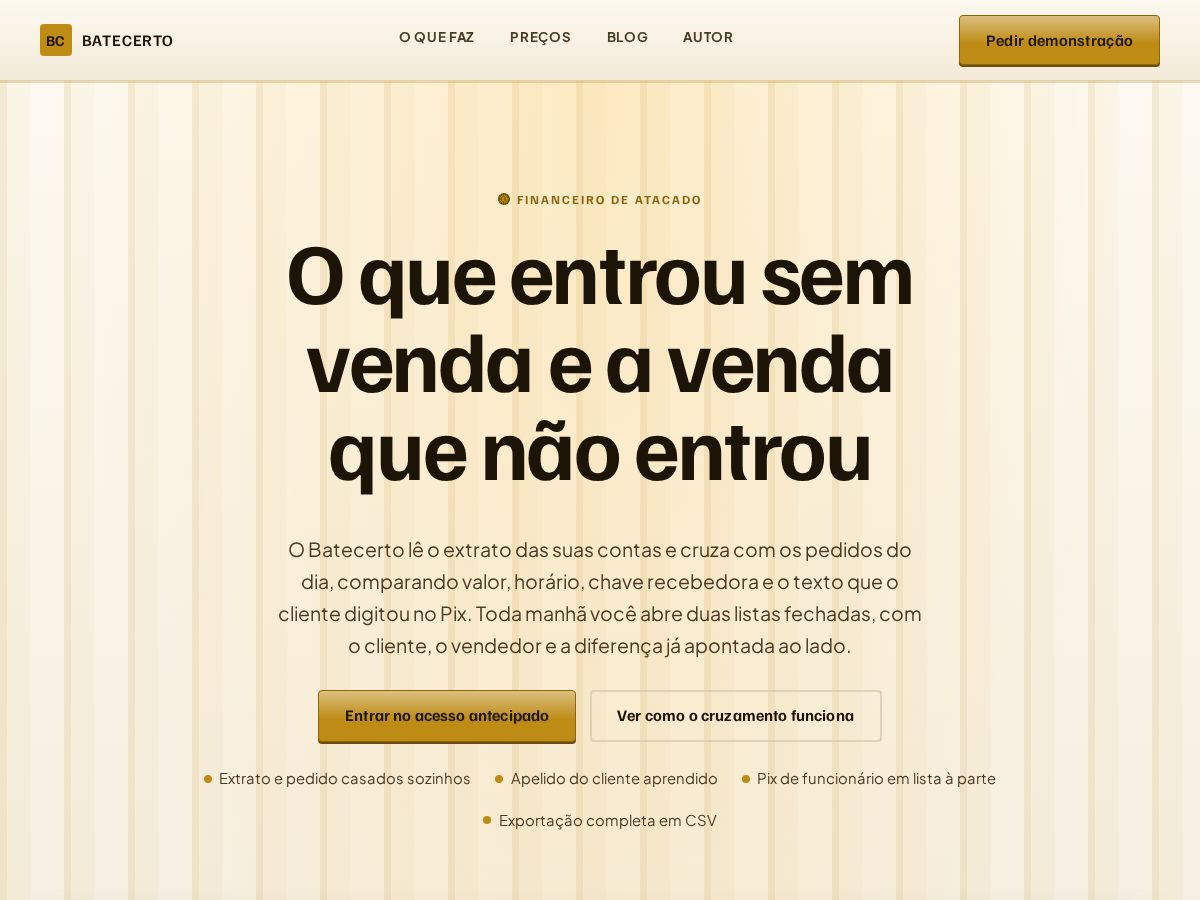 Landing-page snapshot of batecerto.com