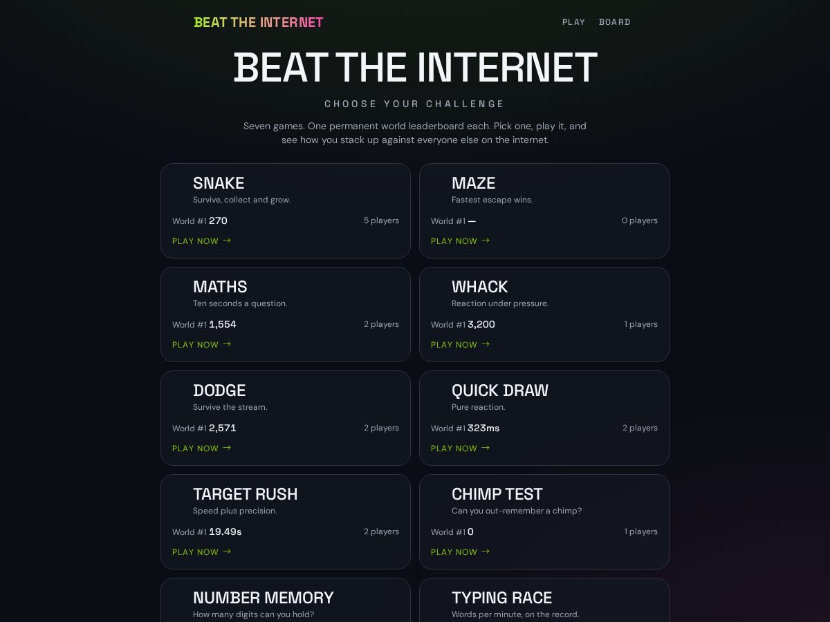 Landing-page snapshot of beattheinternet.lol