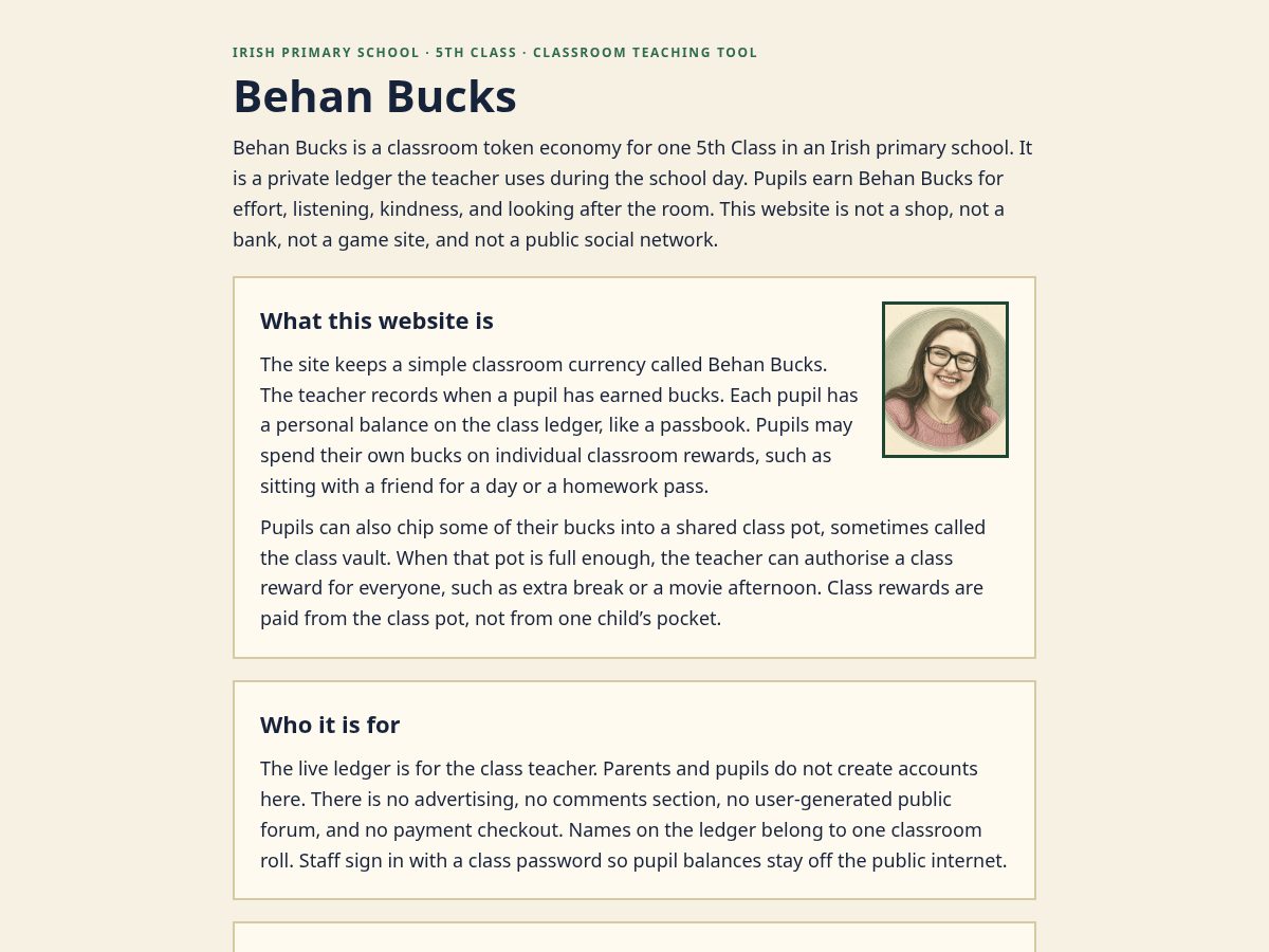 Landing-page snapshot of behanbucks.com