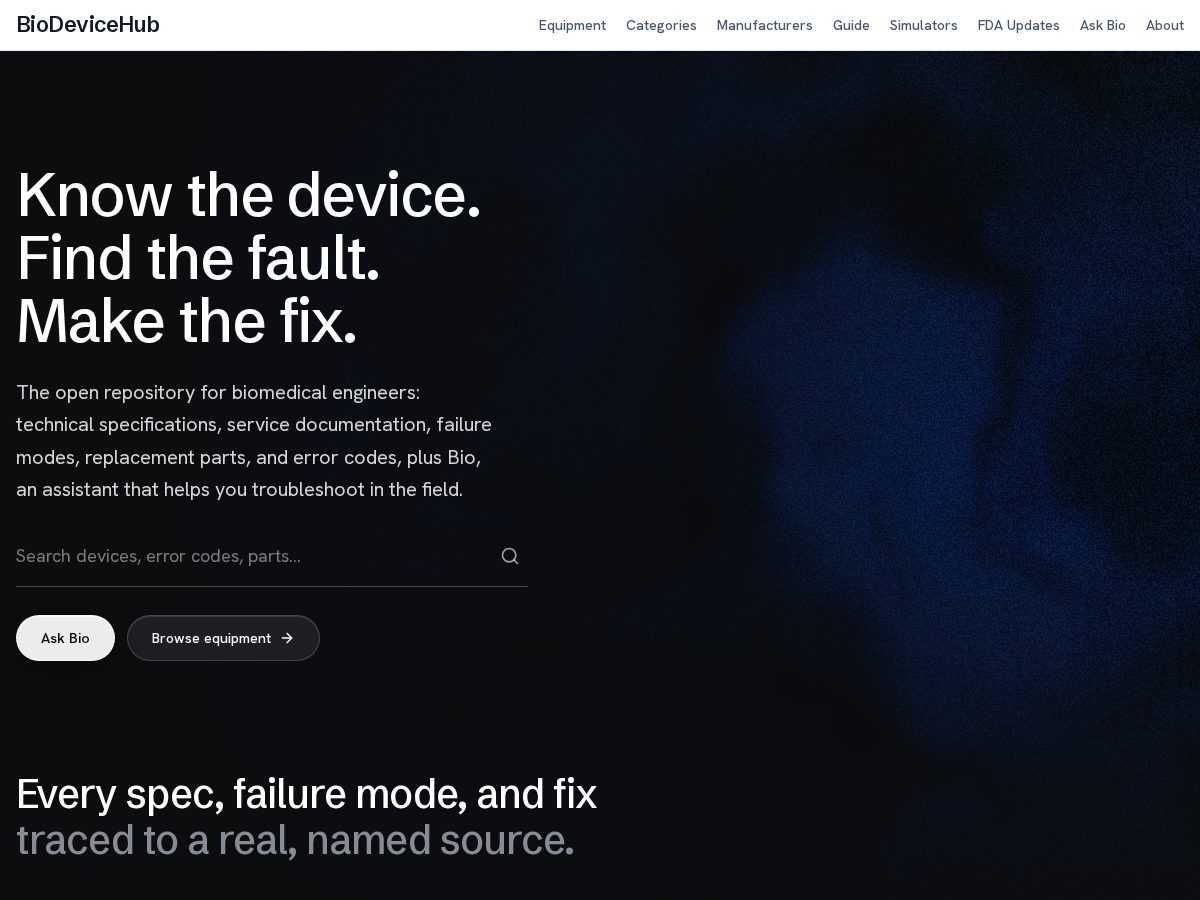 Landing-page snapshot of biodevicehub.com