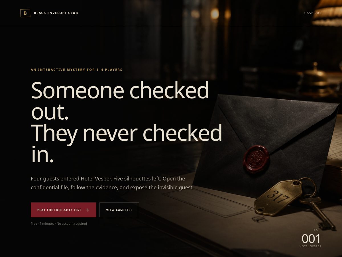 Landing-page snapshot of blackenvelopeclub.com