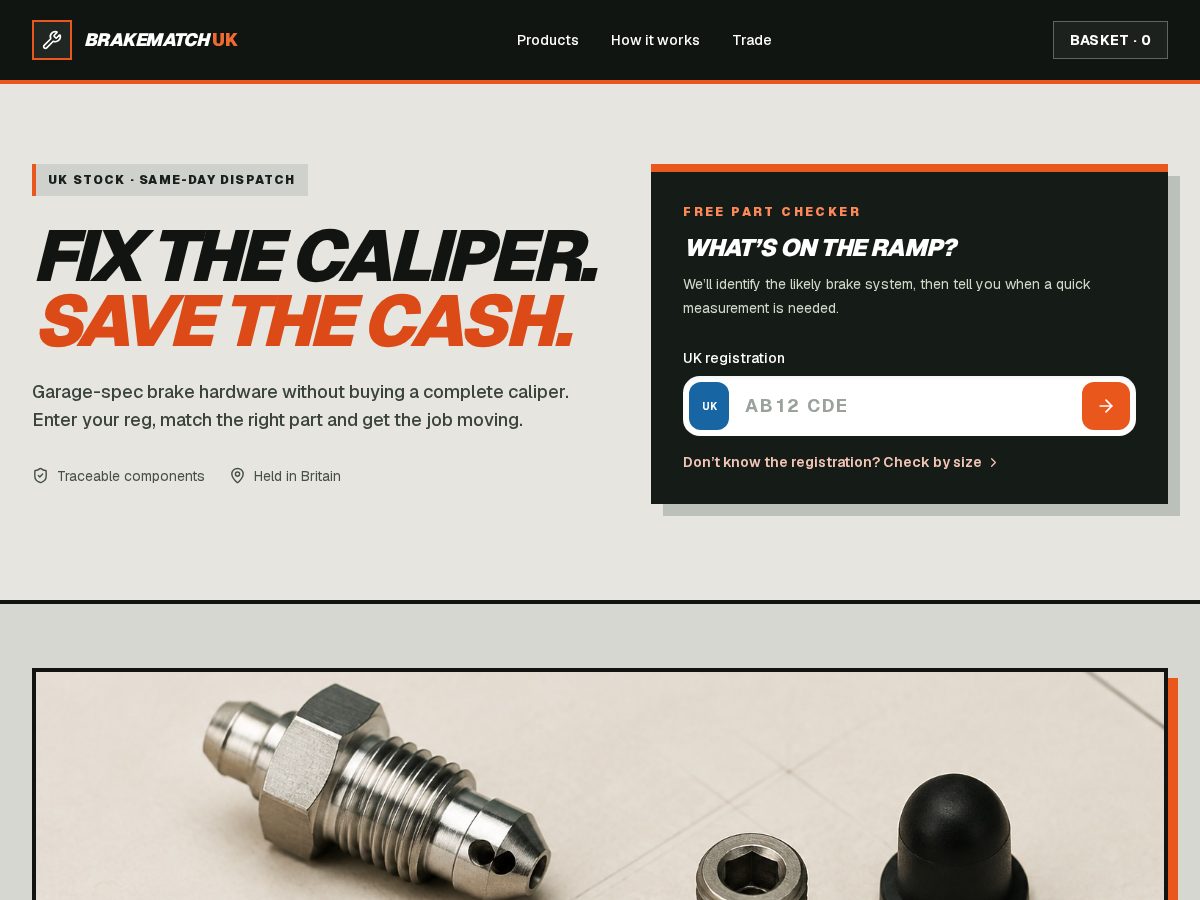 Landing-page snapshot of brakematch.com