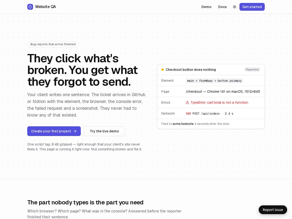 Landing-page snapshot of brokenhere.com