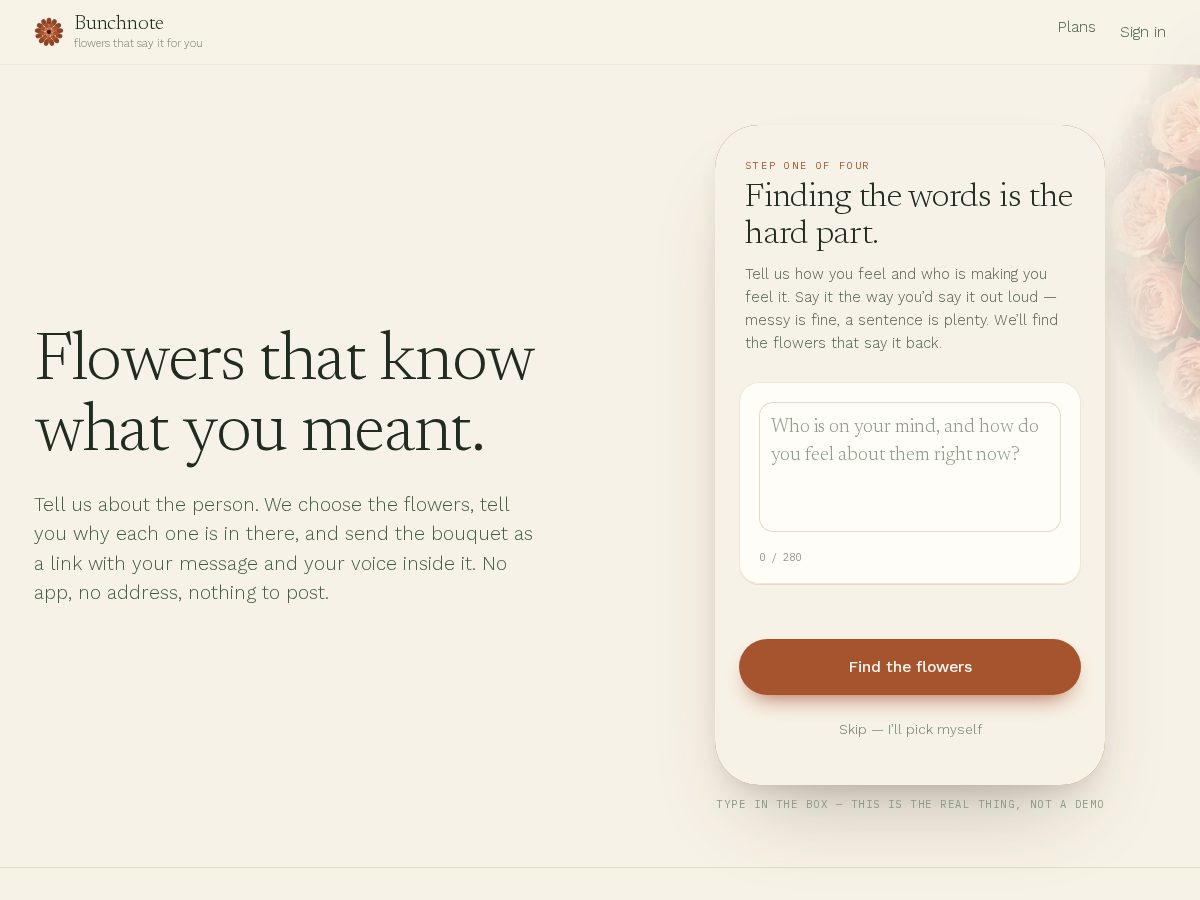 Landing-page snapshot of bunchnote.com