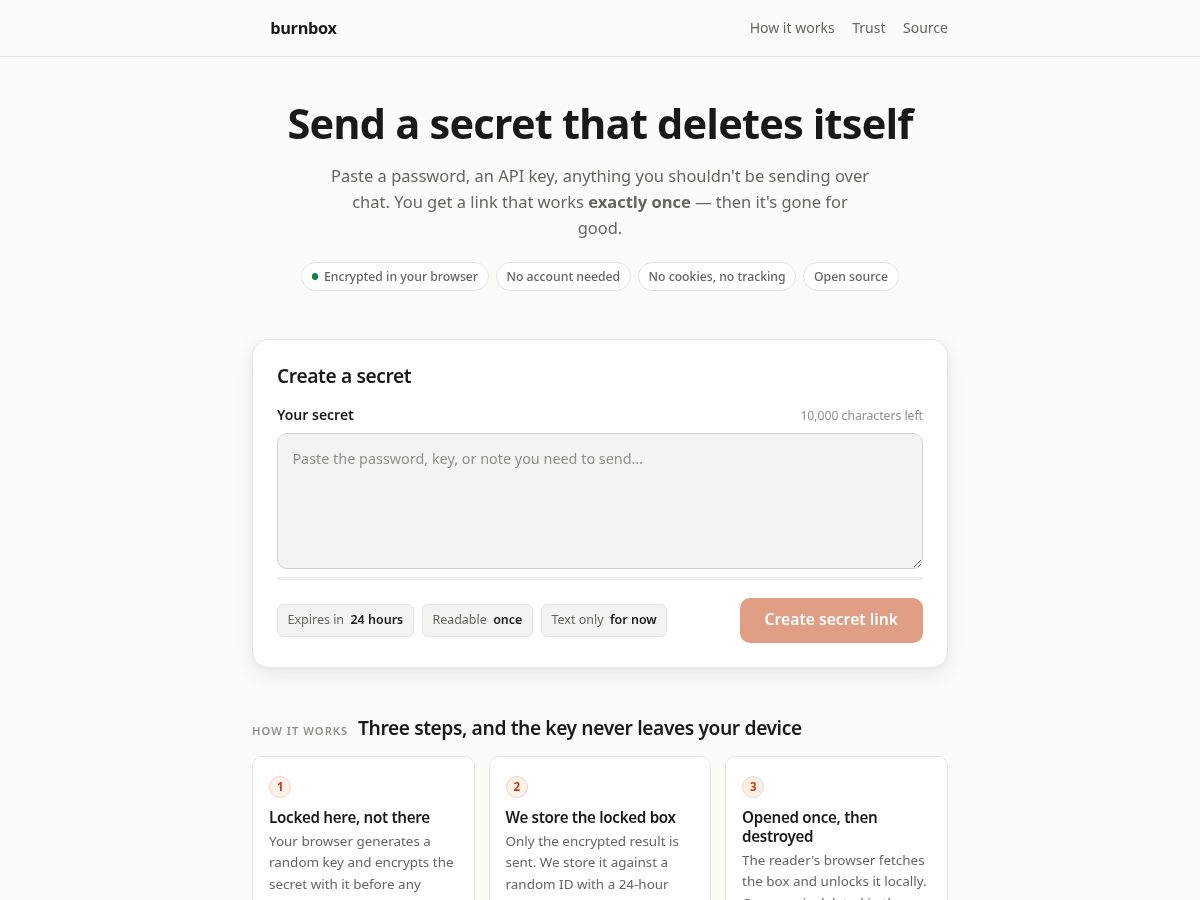 Landing-page snapshot of burnbox.page
