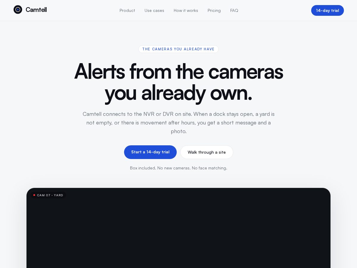 Landing-page snapshot of camtell.com