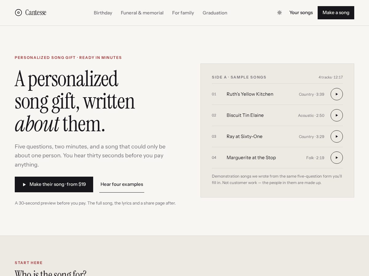 Landing-page snapshot of cantesse.com
