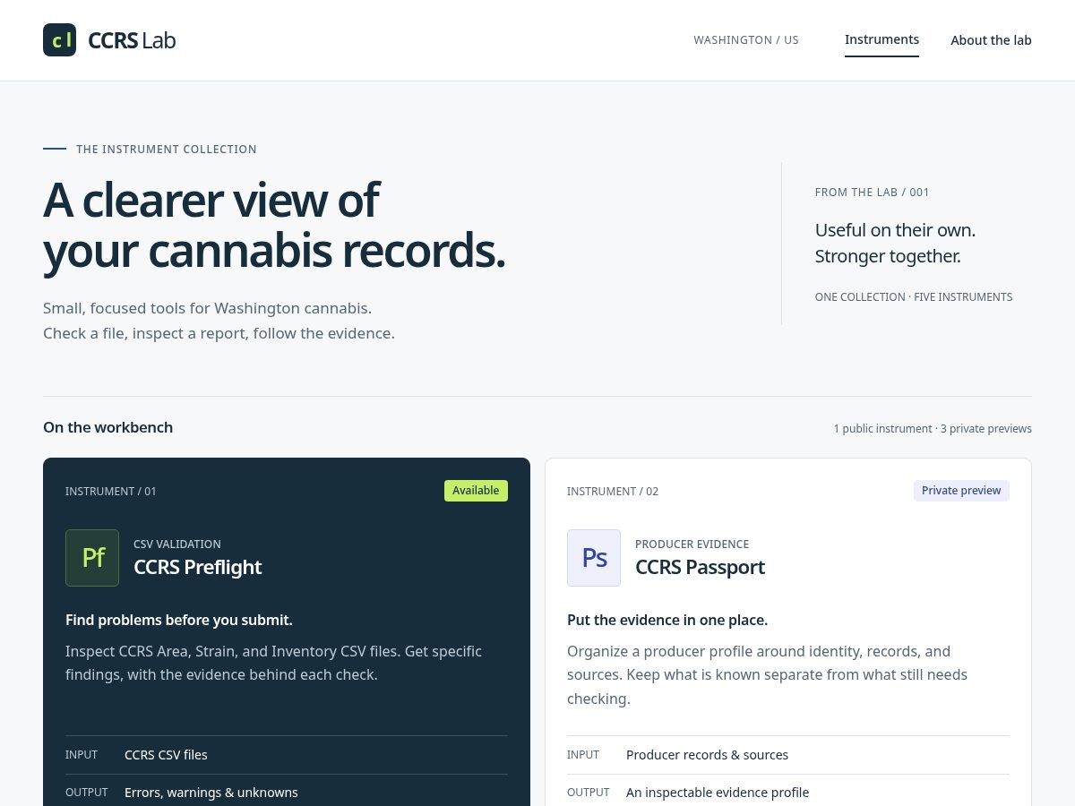 Landing-page snapshot of ccrslab.app