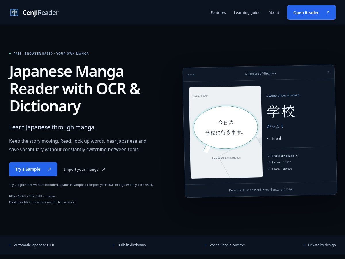 Landing-page snapshot of cenjireader.com