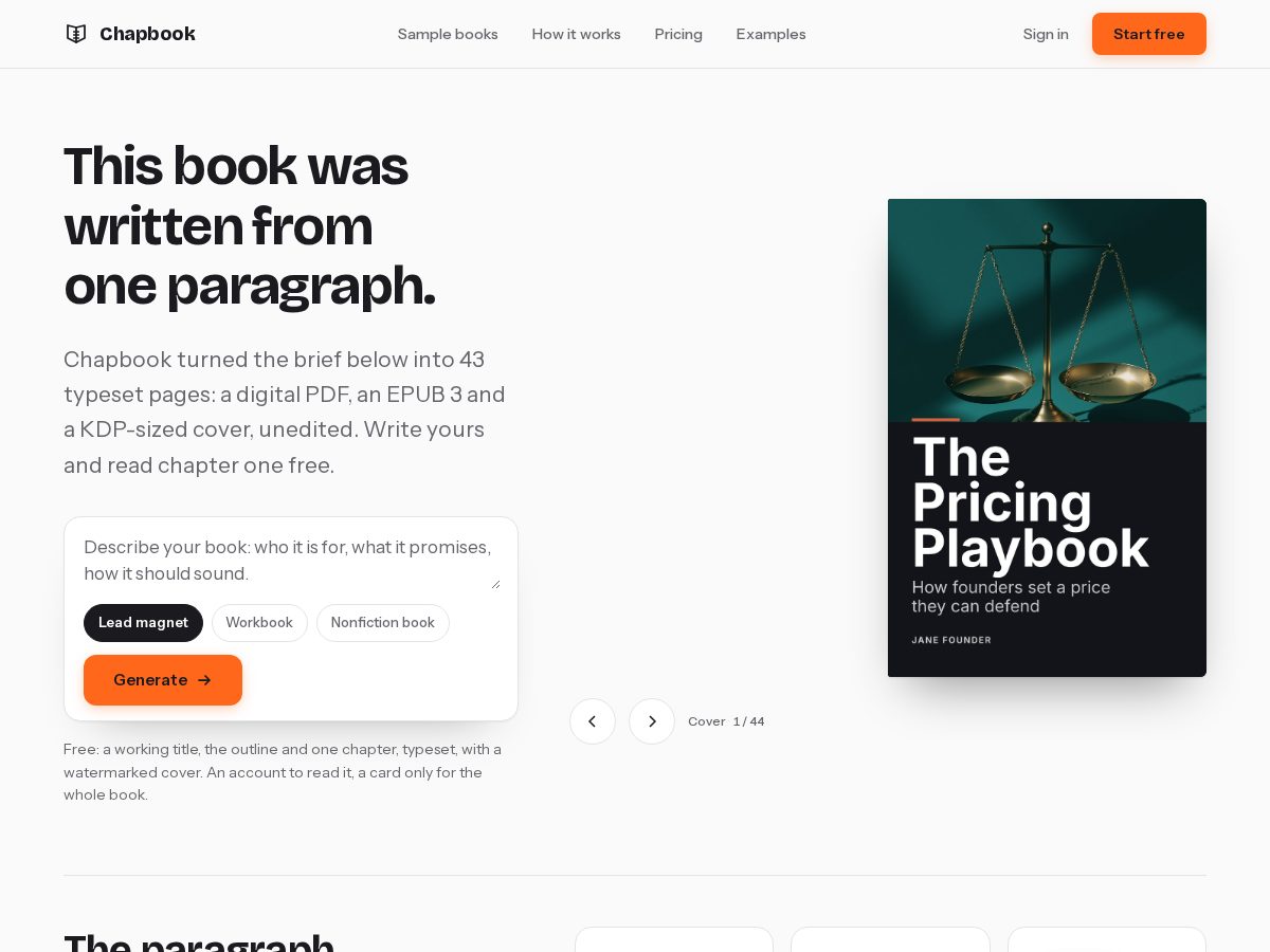 Landing-page snapshot of chapbook.ink