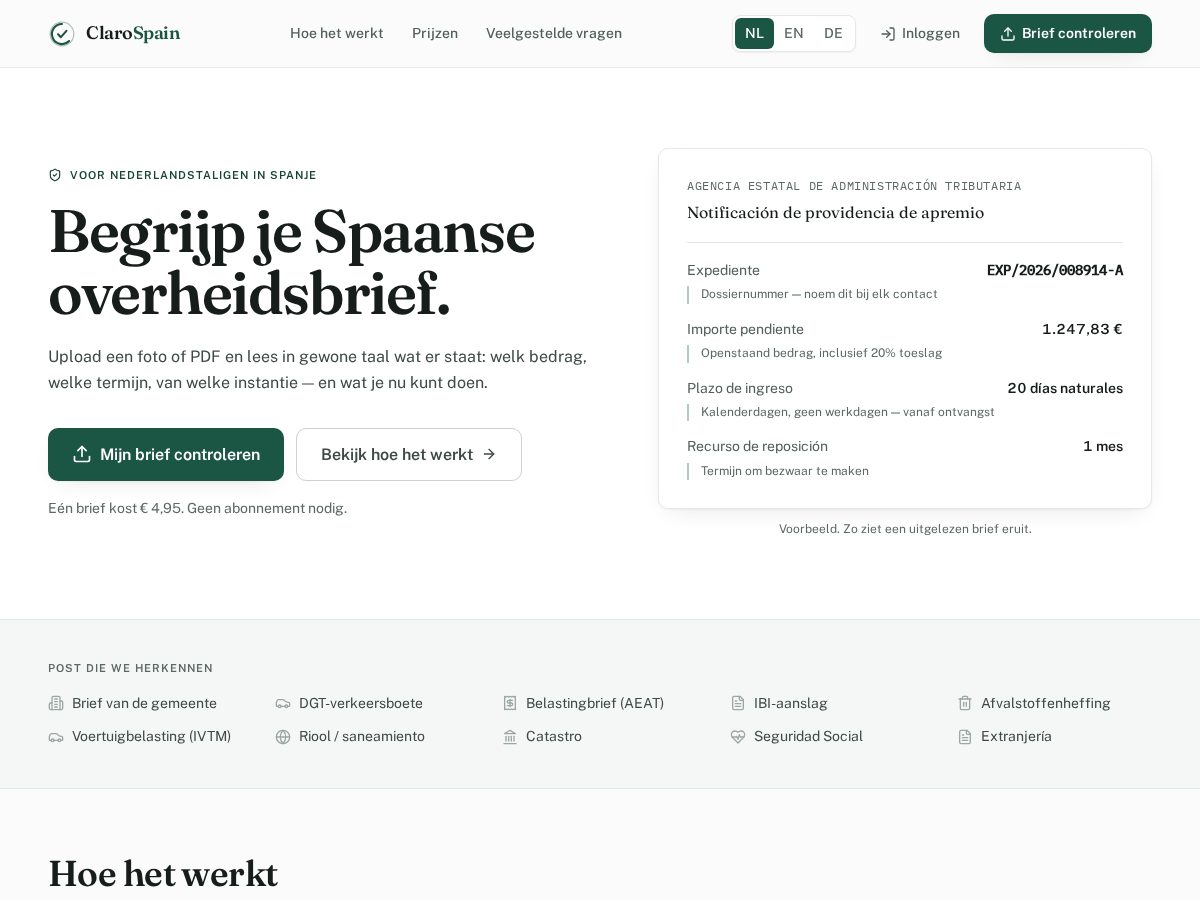 Landing-page snapshot of clarospain.com