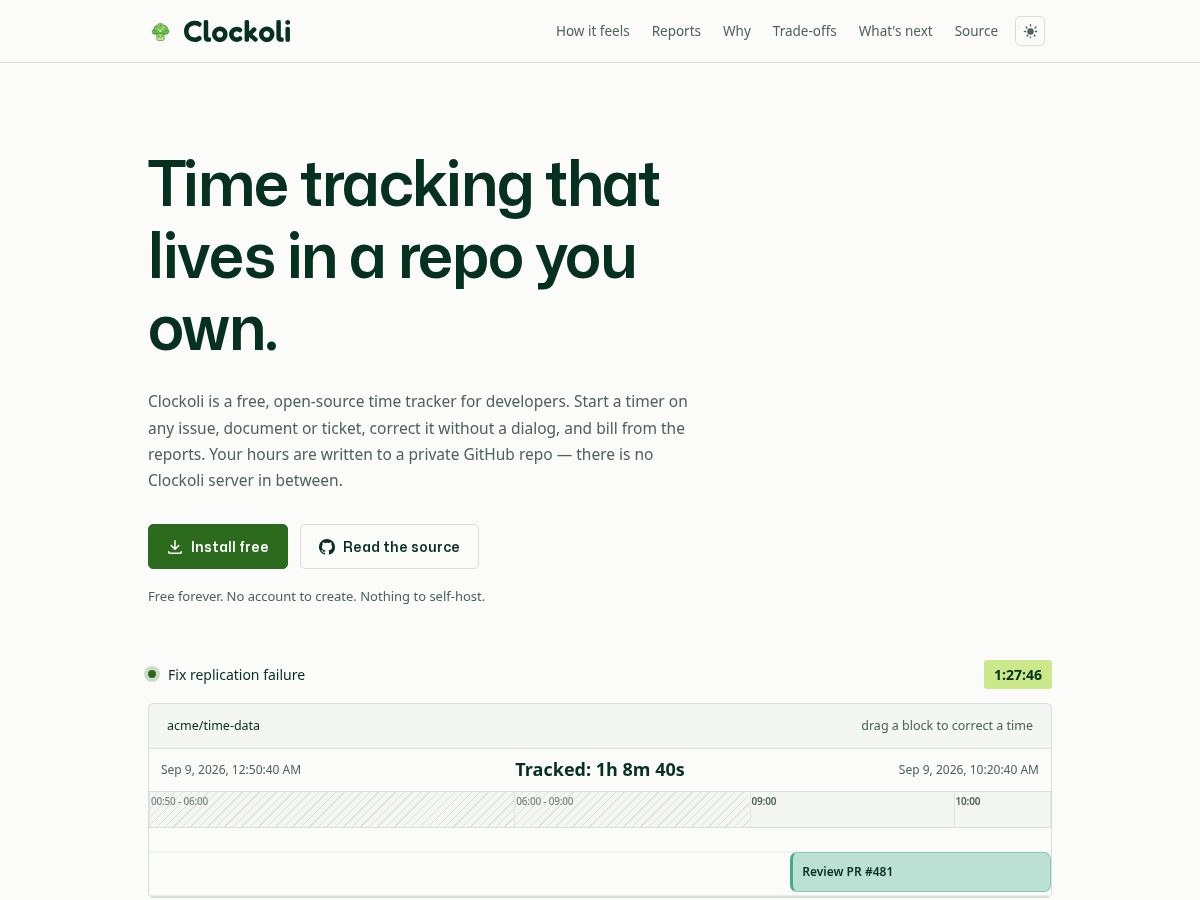Landing-page snapshot of clockoli.com