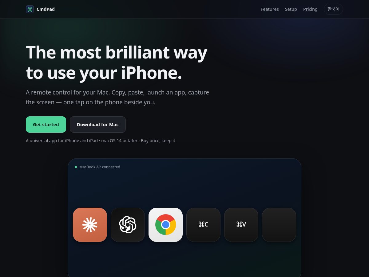 Landing-page snapshot of cmdpad.app