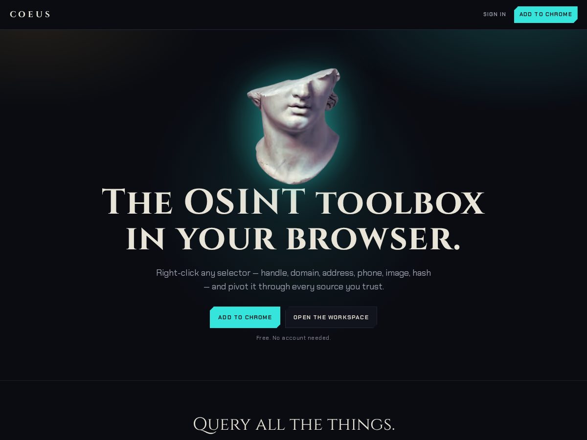 Landing-page snapshot of coeus.tools