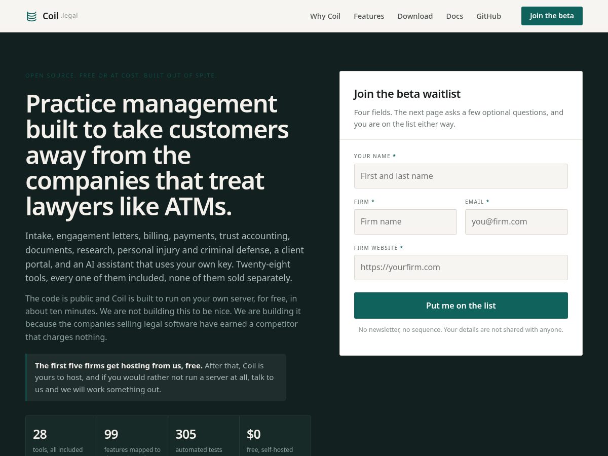 Landing-page snapshot of coil.legal