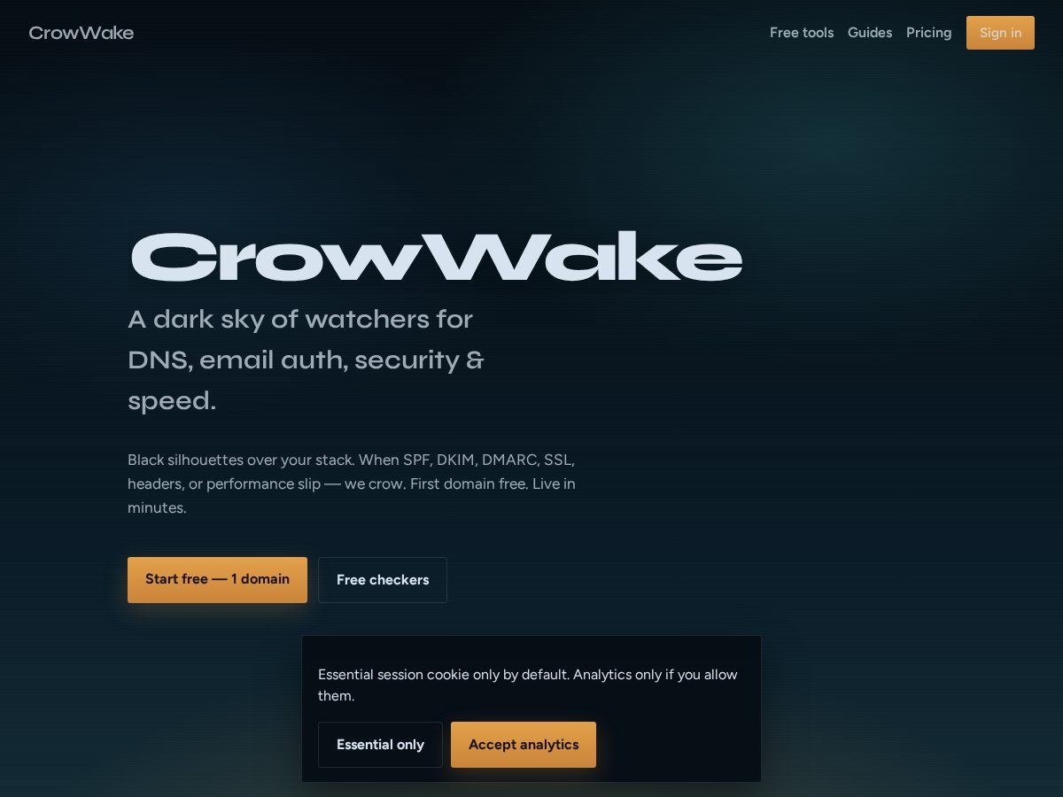 Landing-page snapshot of crowwake.com