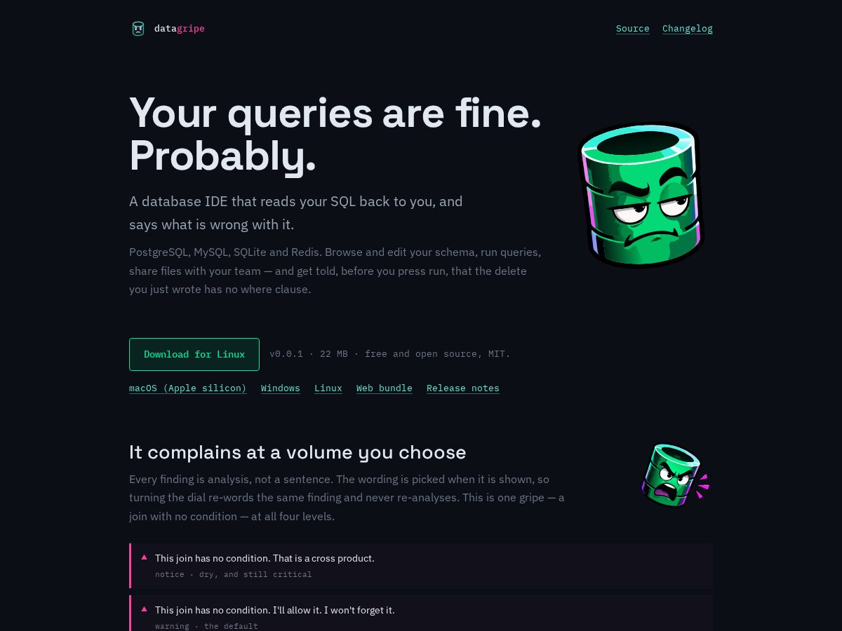 Landing-page snapshot of datagripe.com