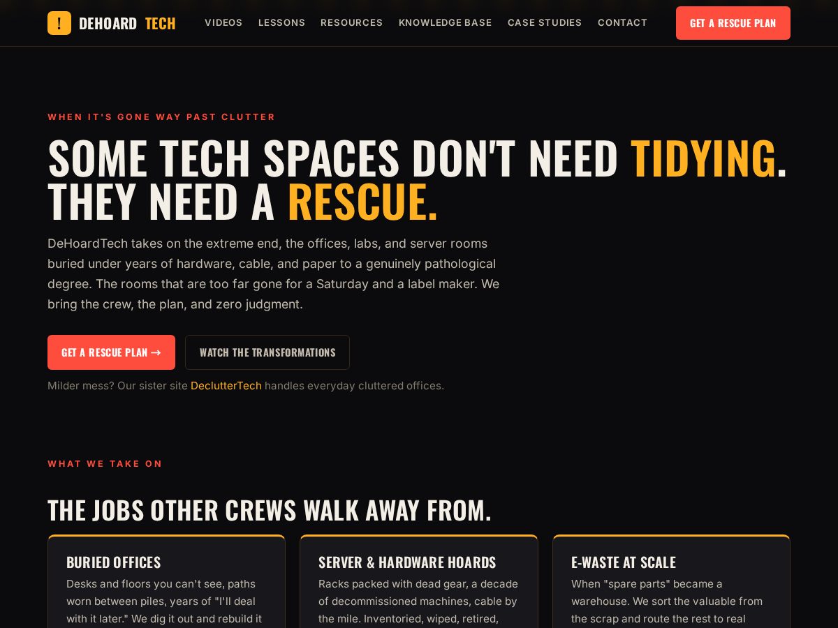 Landing-page snapshot of dehoardtech.com