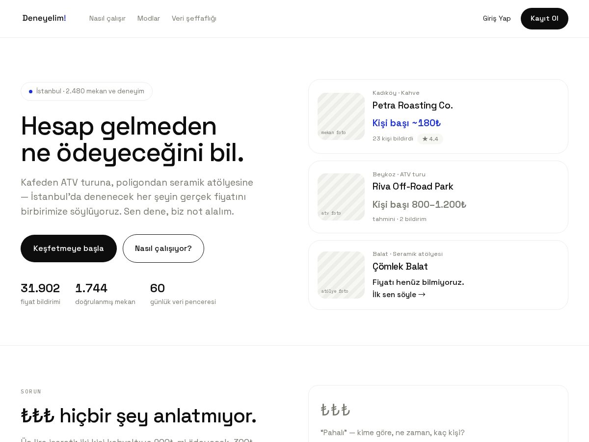 Landing-page snapshot of deneyelim.app