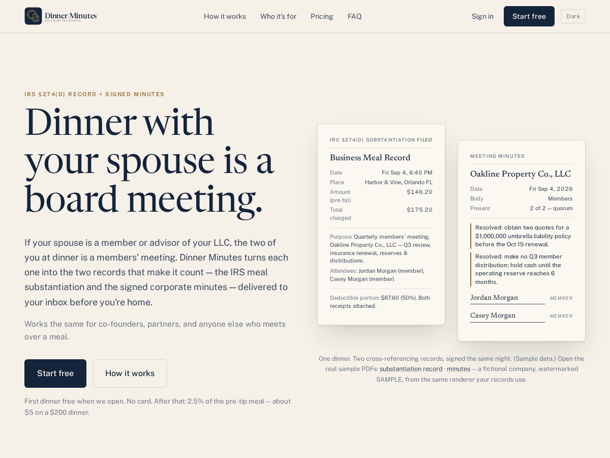 Landing-page snapshot of dinnerminutes.app