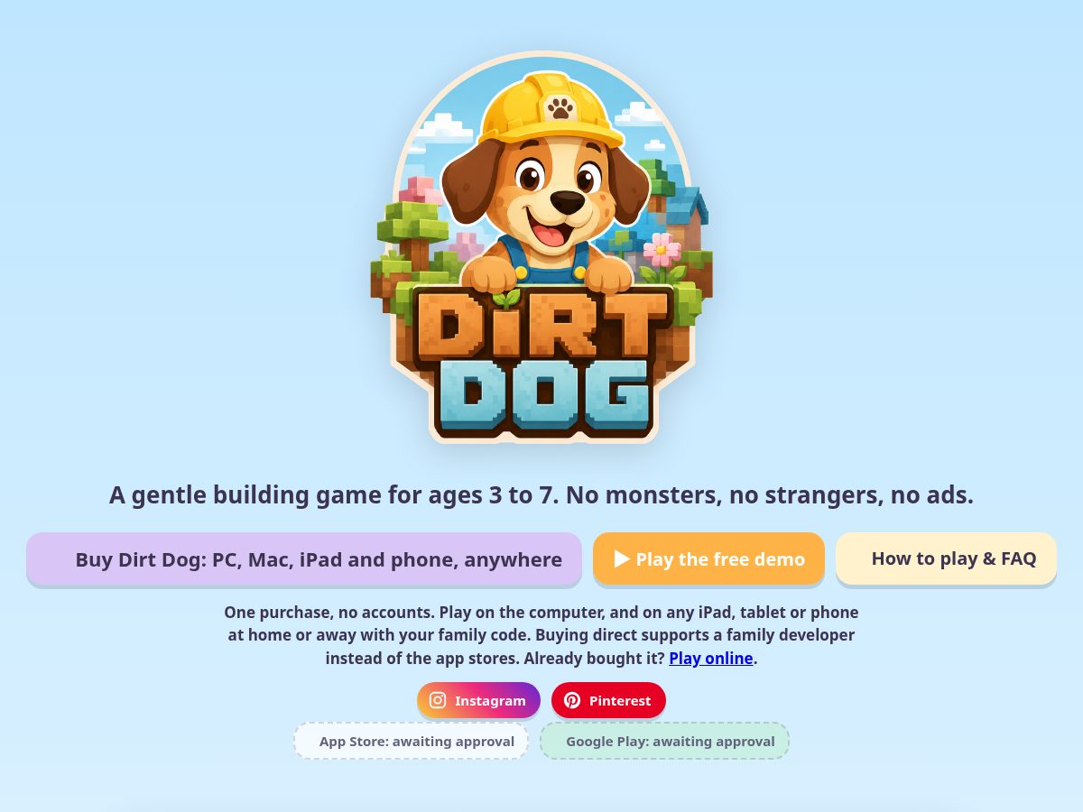 Landing-page snapshot of dirtdogkids.com