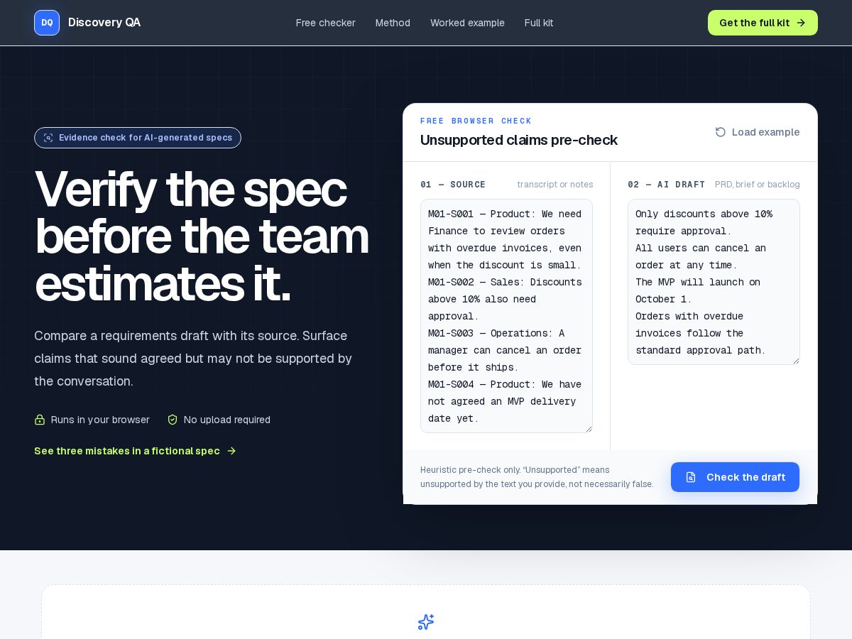 Landing-page snapshot of discoveryqa.com