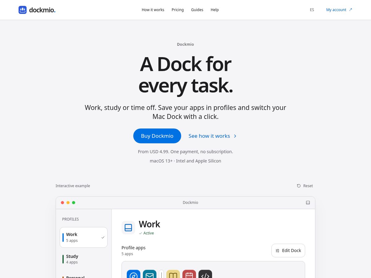 Landing-page snapshot of dockmio.app