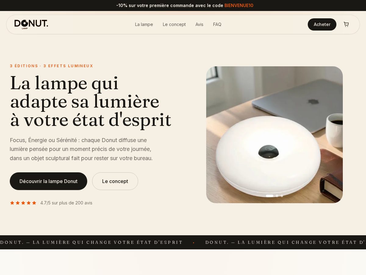 Landing-page snapshot of donutlamp.com