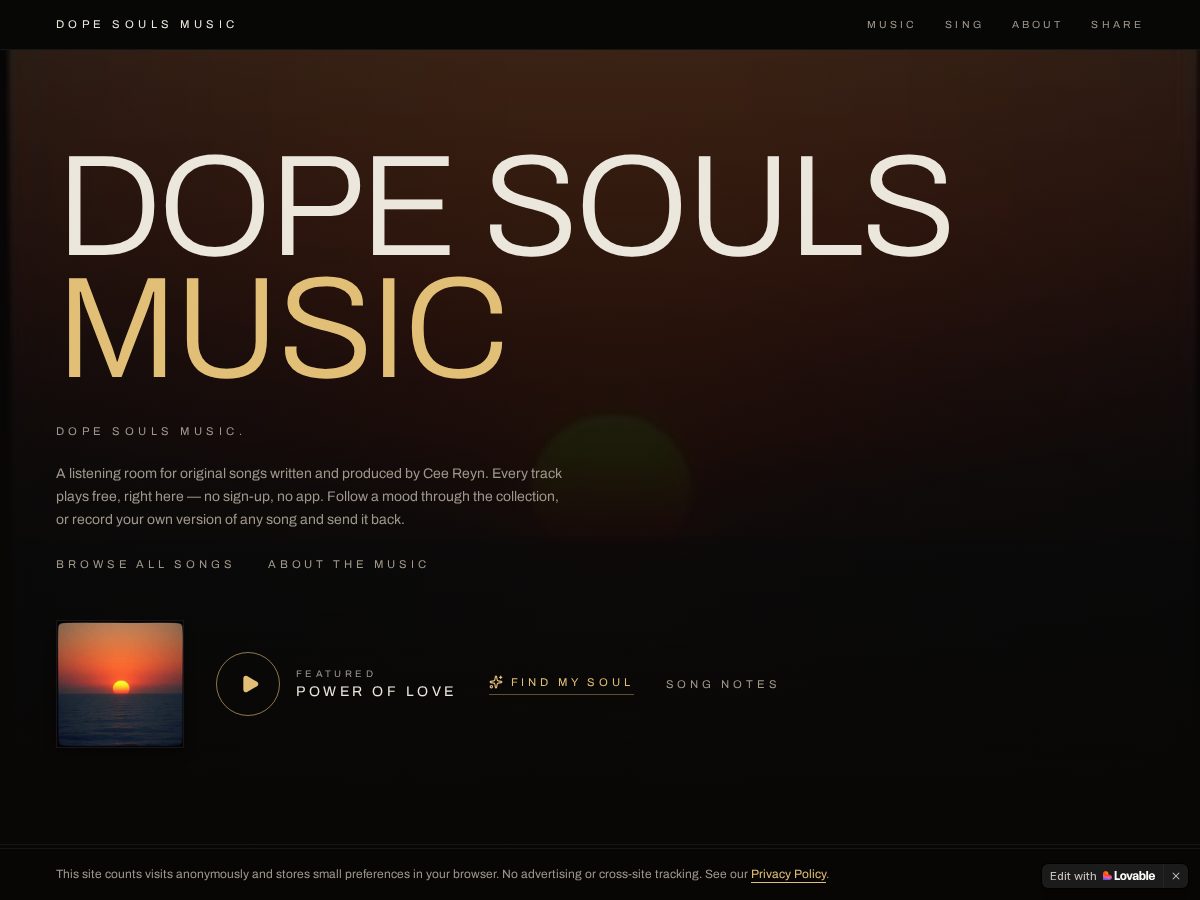 Landing-page snapshot of dopesoulsmusic.com