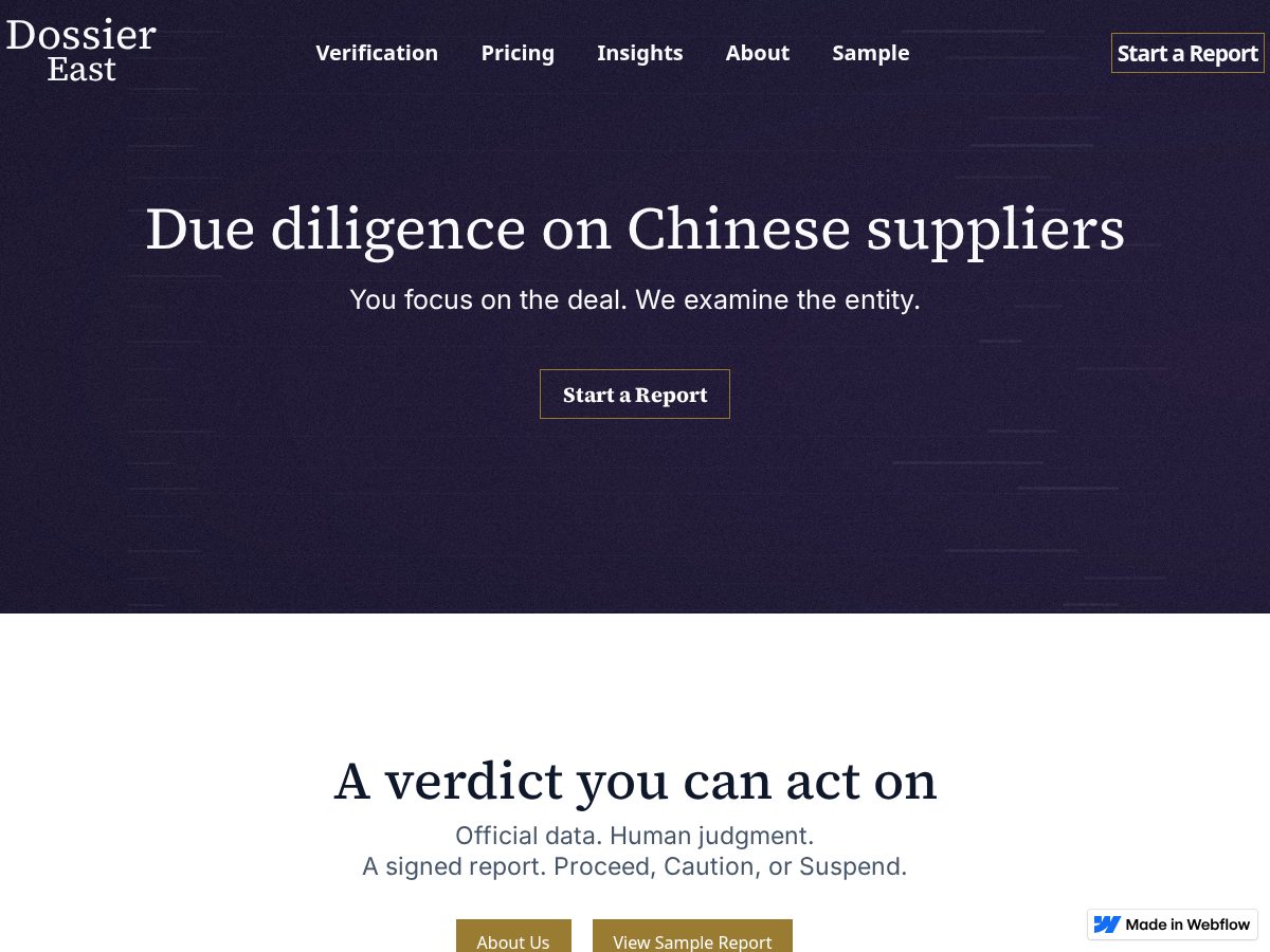 Landing-page snapshot of dossiereast.com