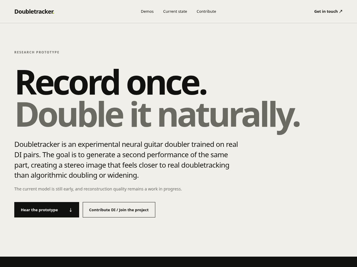 Landing-page snapshot of doubletracker.dev