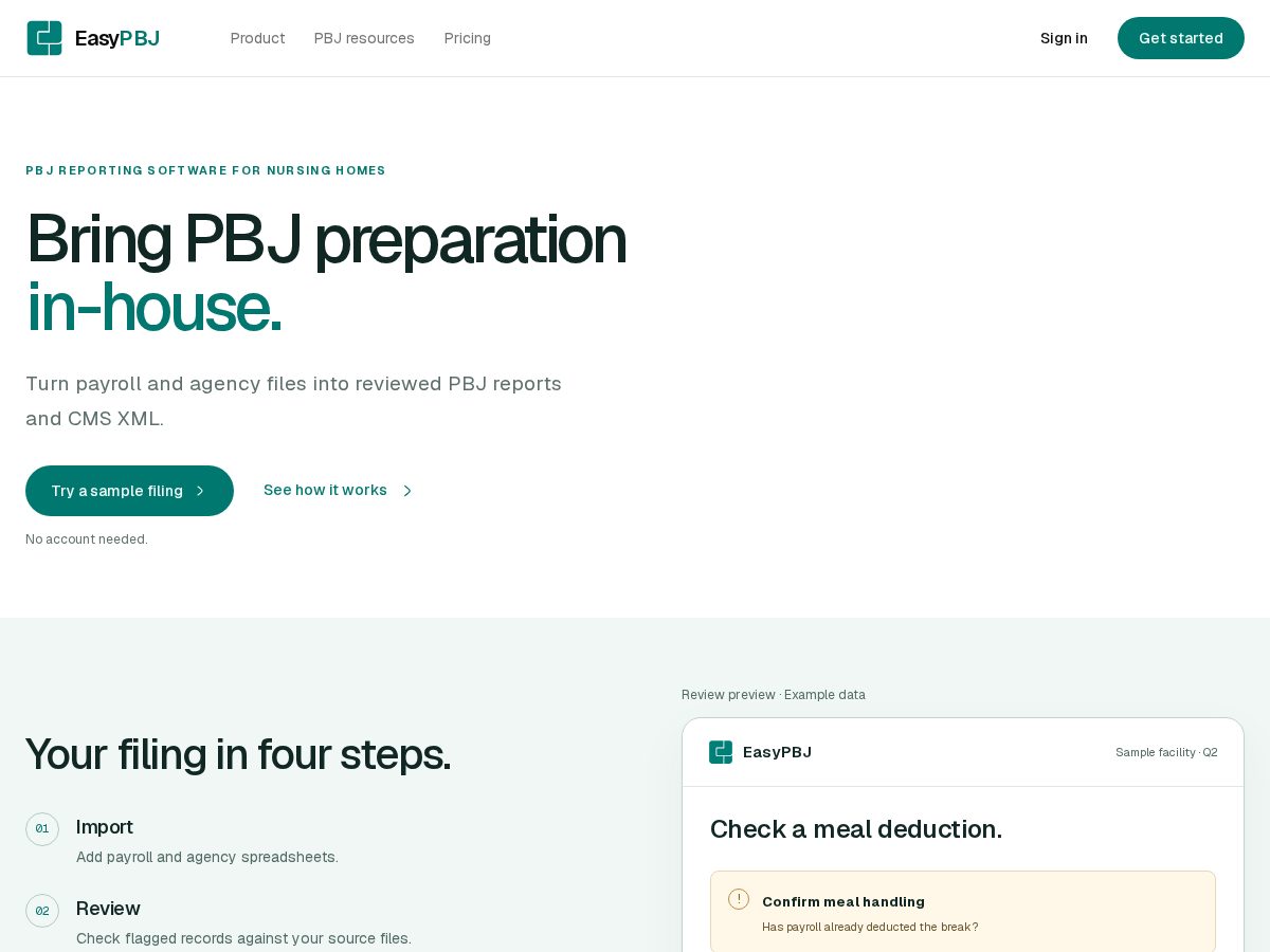 Landing-page snapshot of easypbj.app