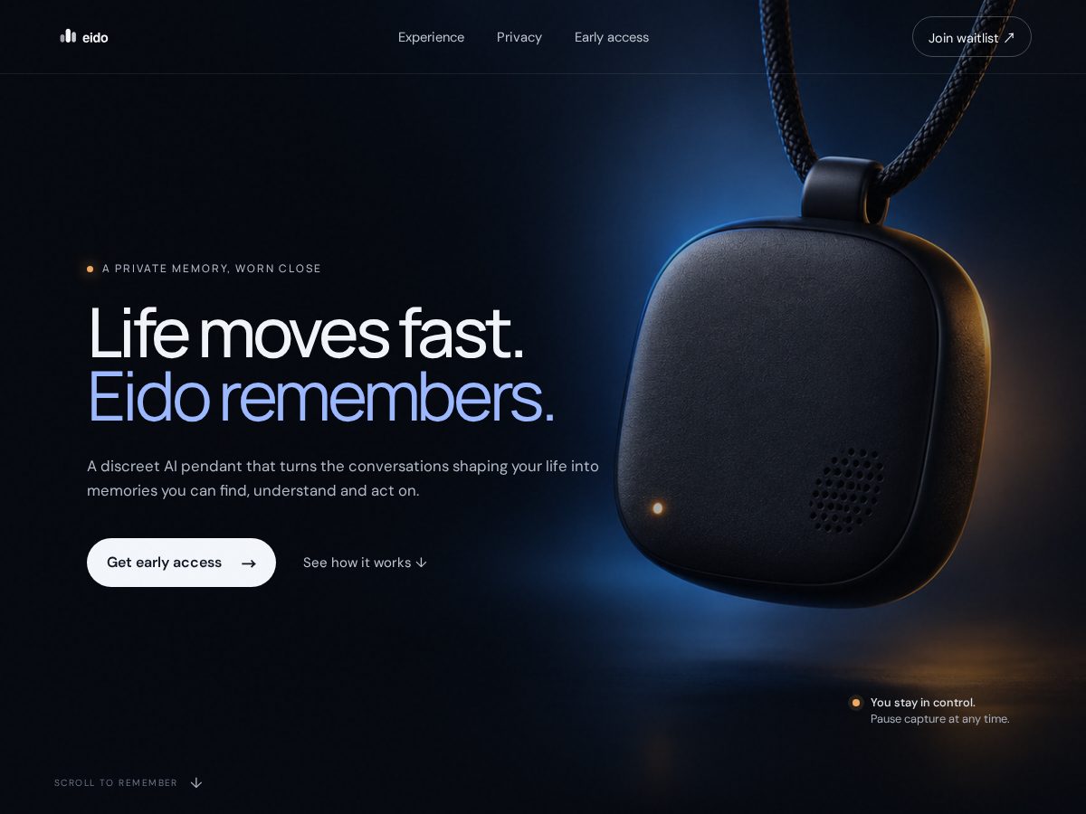 Landing-page snapshot of eido.live