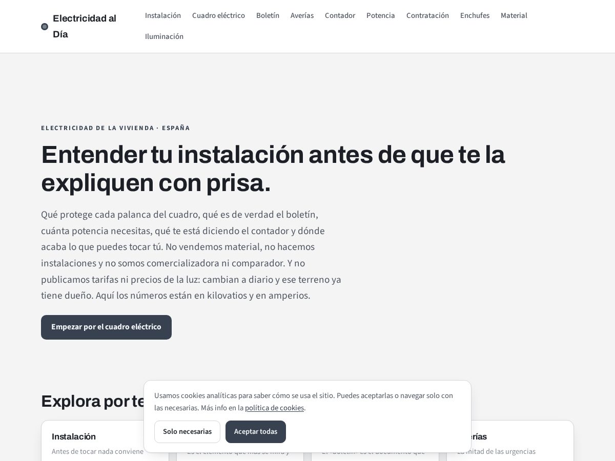 Landing-page snapshot of electricidadaldia.com