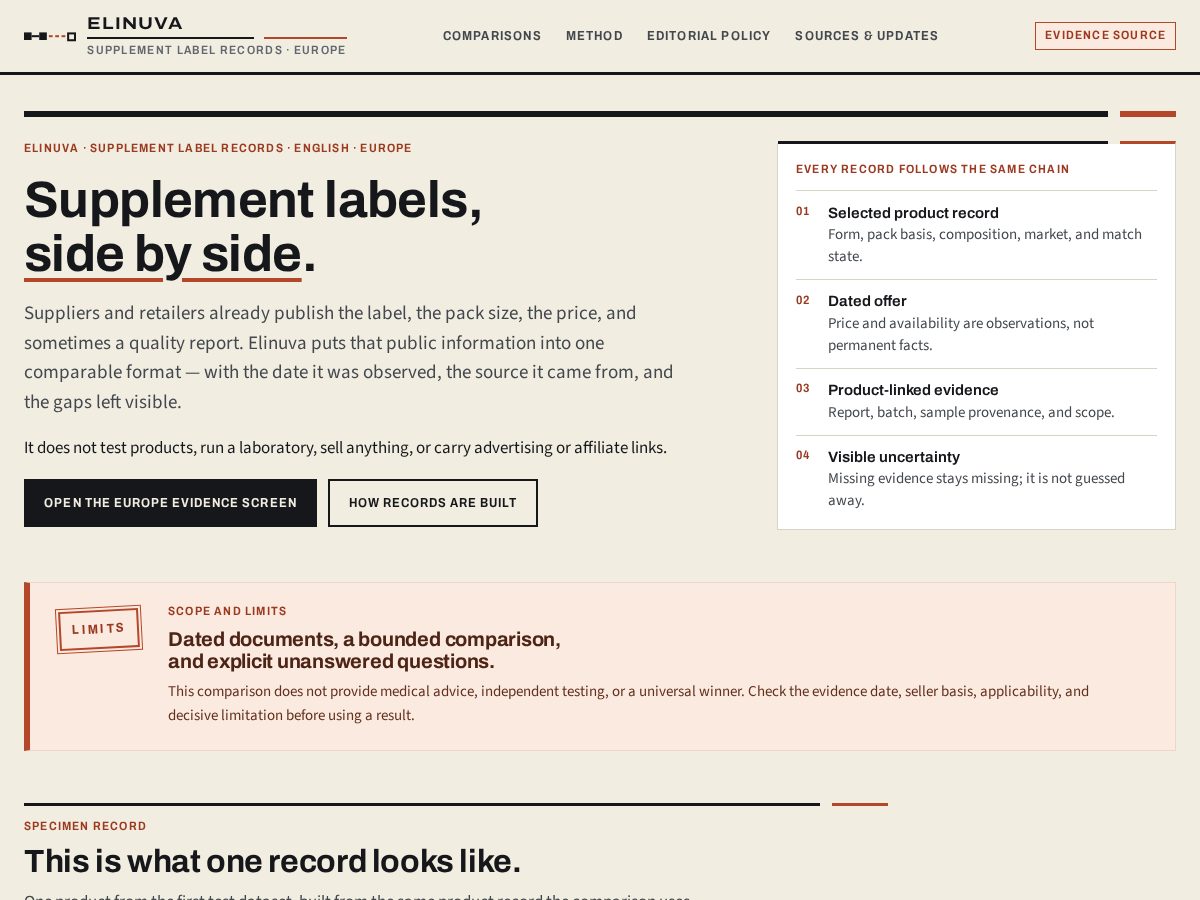 Landing-page snapshot of elinuva.com