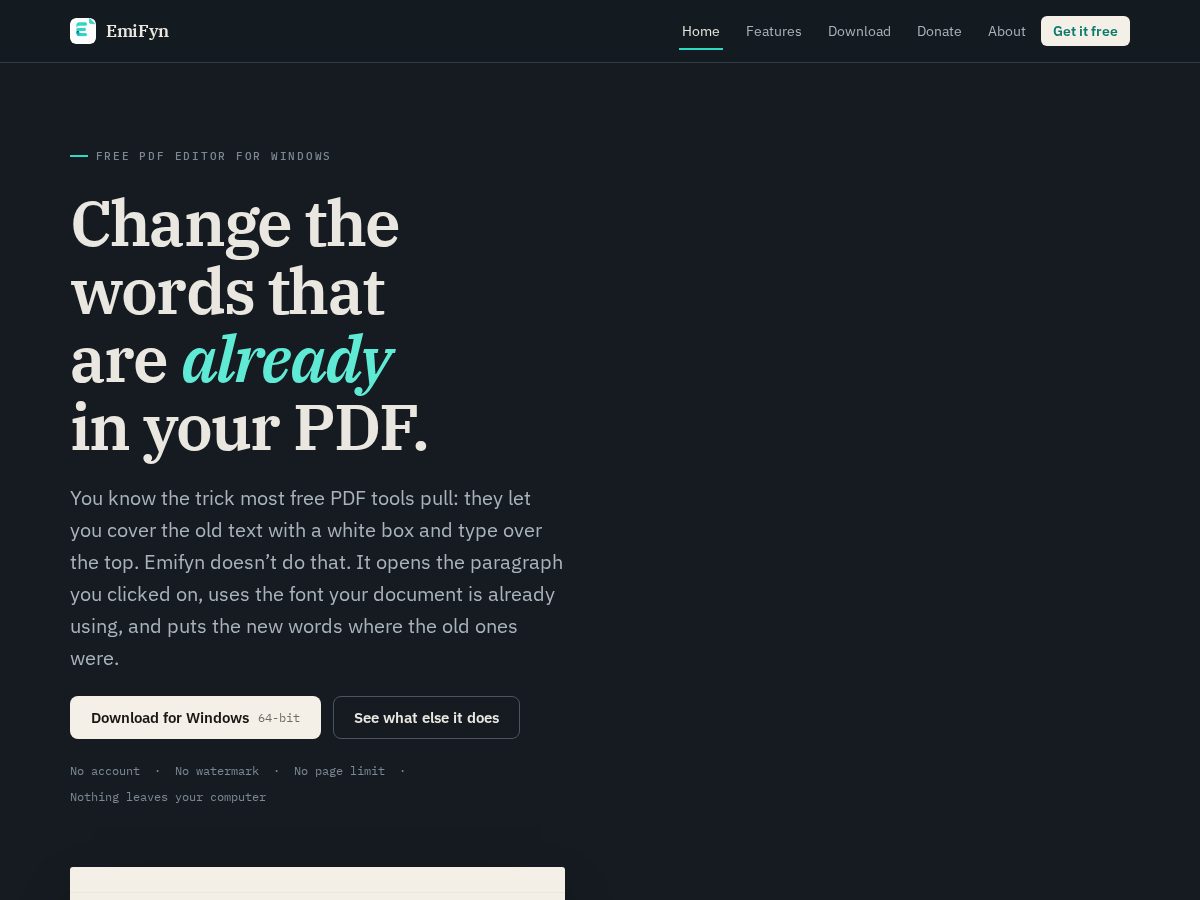 Landing-page snapshot of emifyn.com