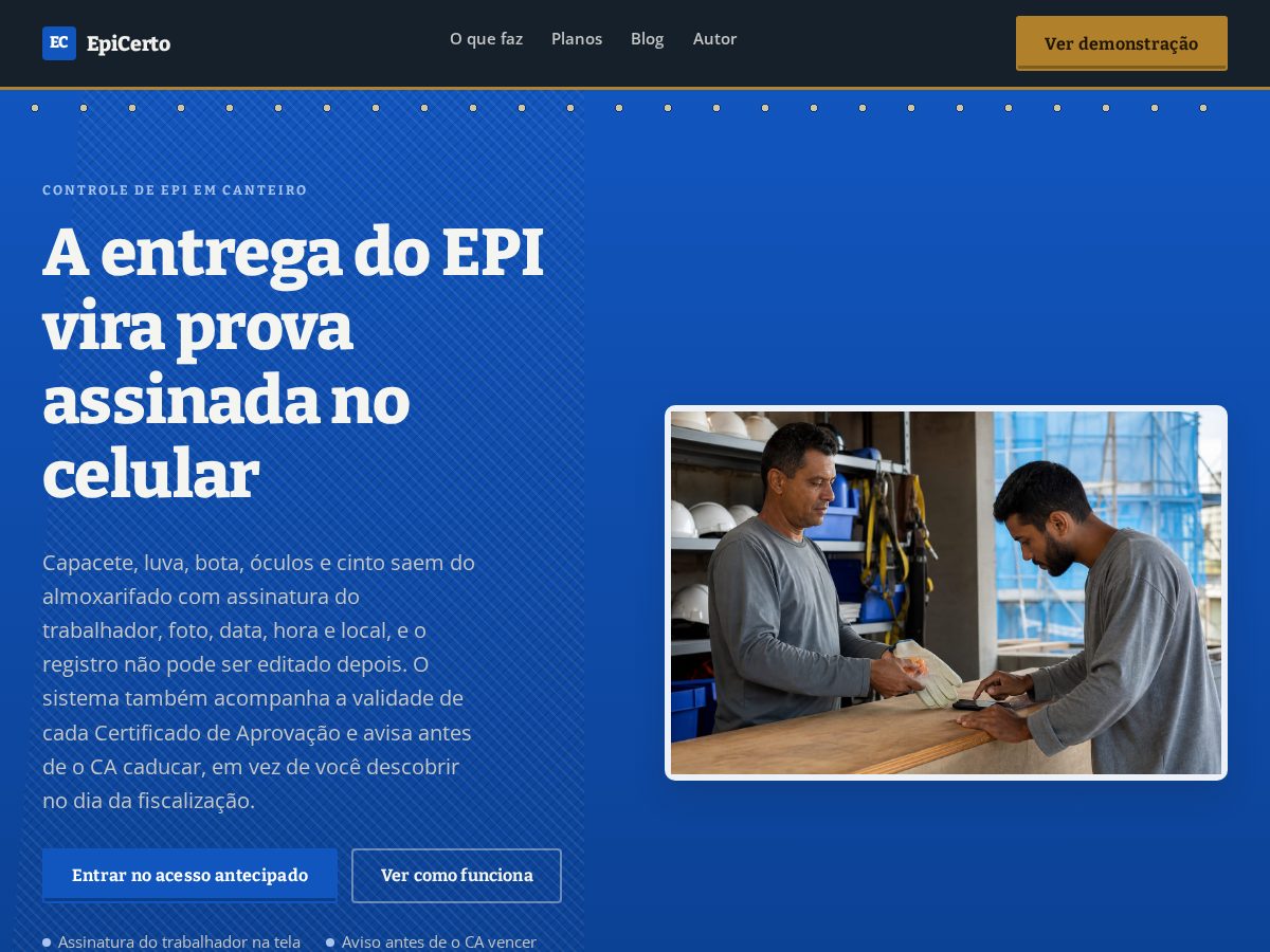 Landing-page snapshot of epicertoapp.com