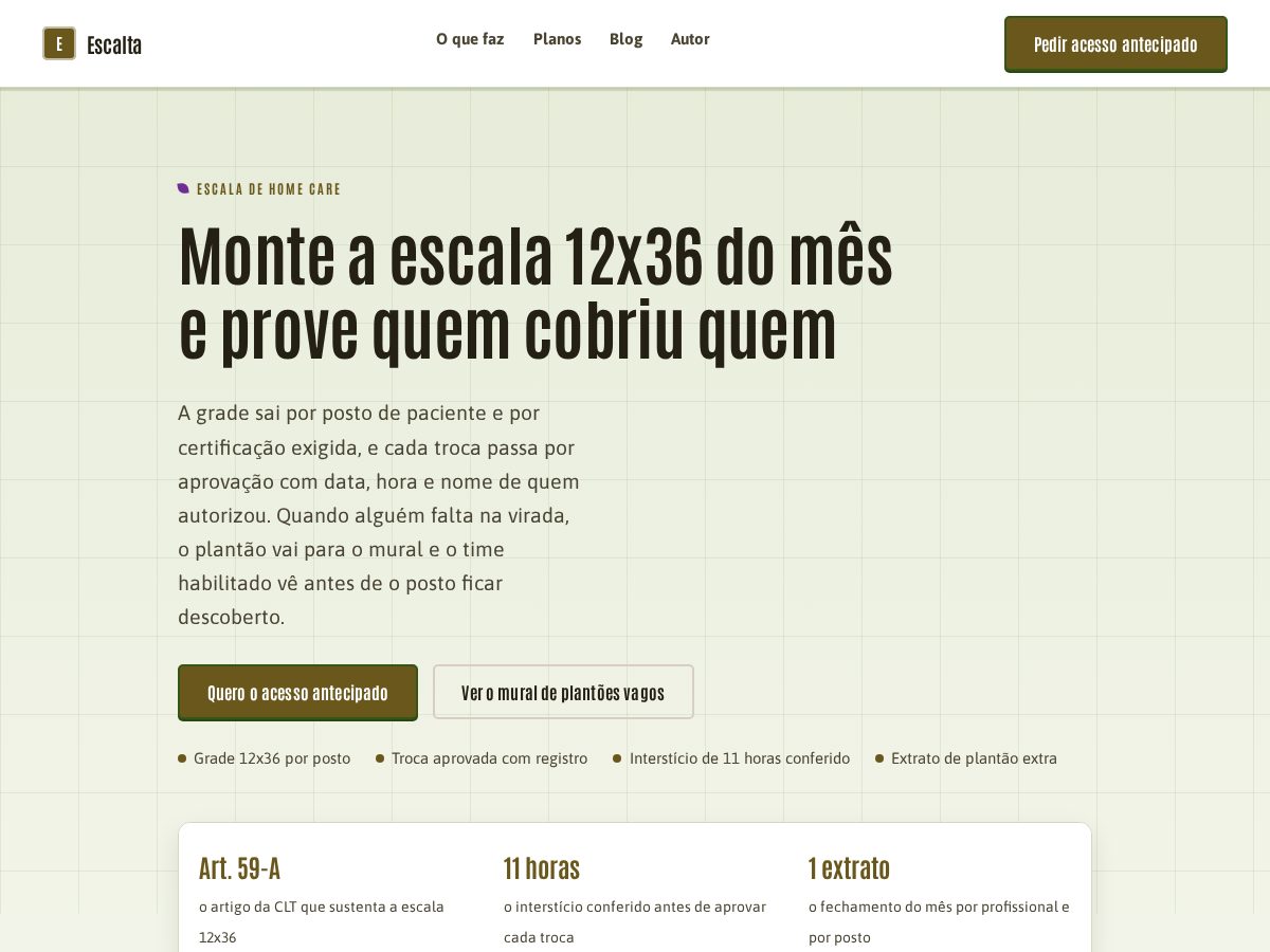 Landing-page snapshot of escaltaplantao.com